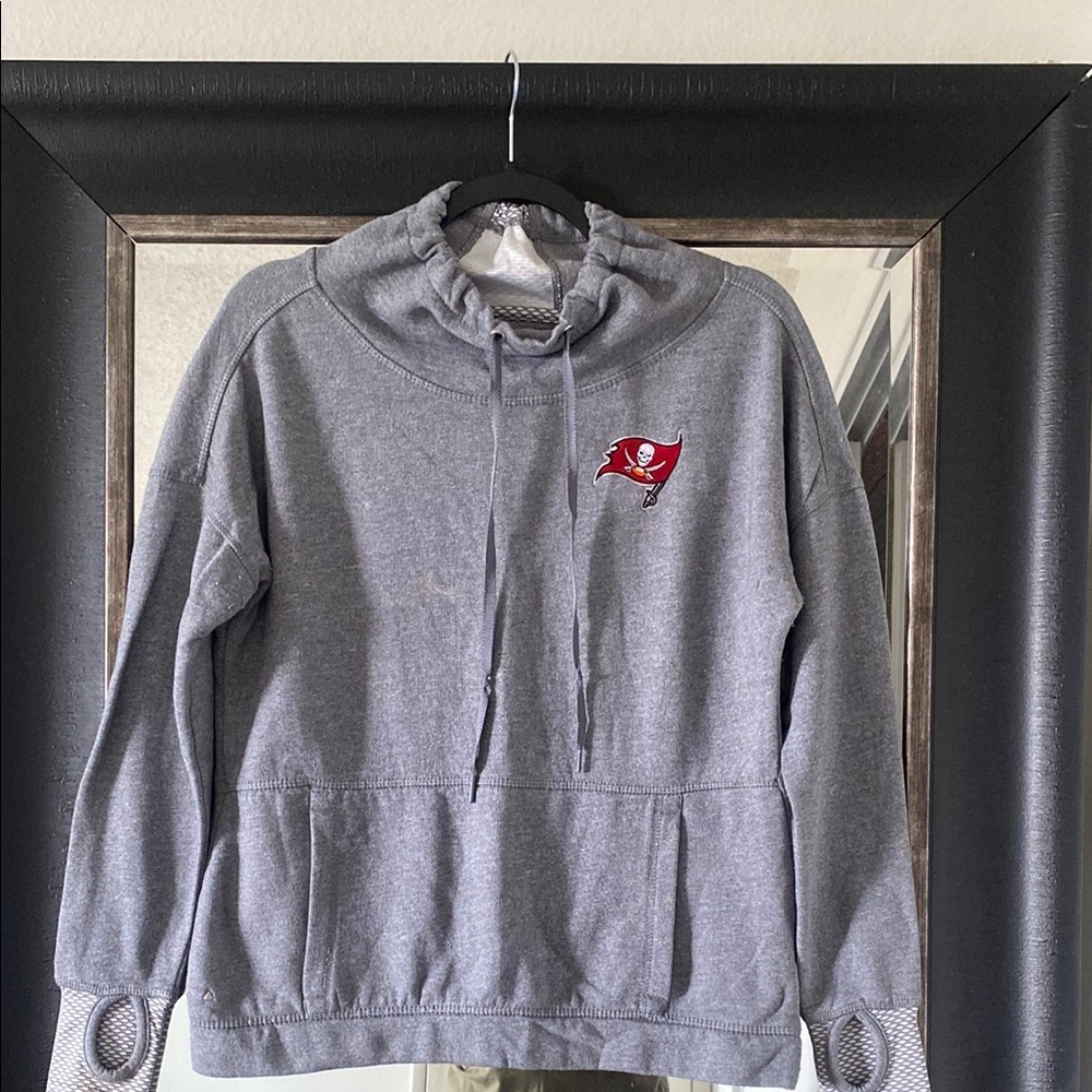Antigua Gray Sweater with Buccaneers Logo and Mock Neck